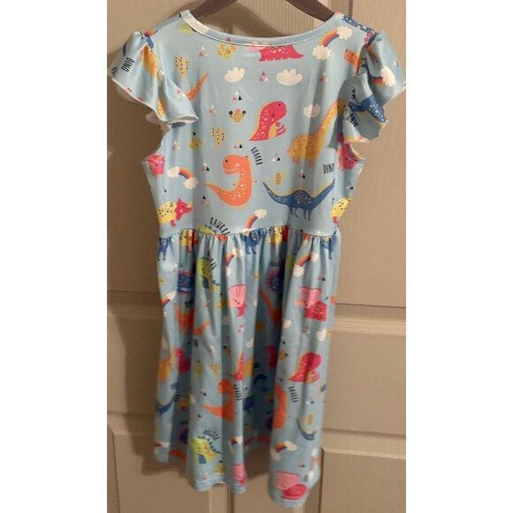 Girls Dress Dinosaurs Blue Pink Size 5 / 6 - Picture 3 of 3
